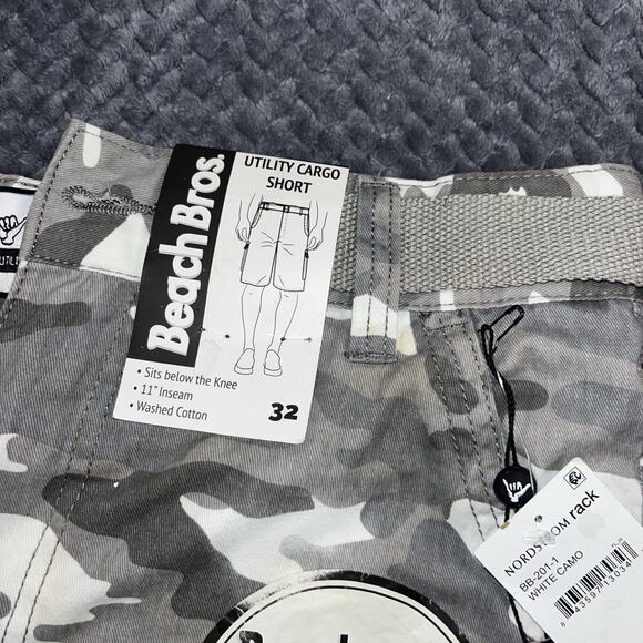 Beach Bros Shorts Mens Size 32 Camo Utility Cargo Canvas Belt-New with tag - Picture 4 of 10